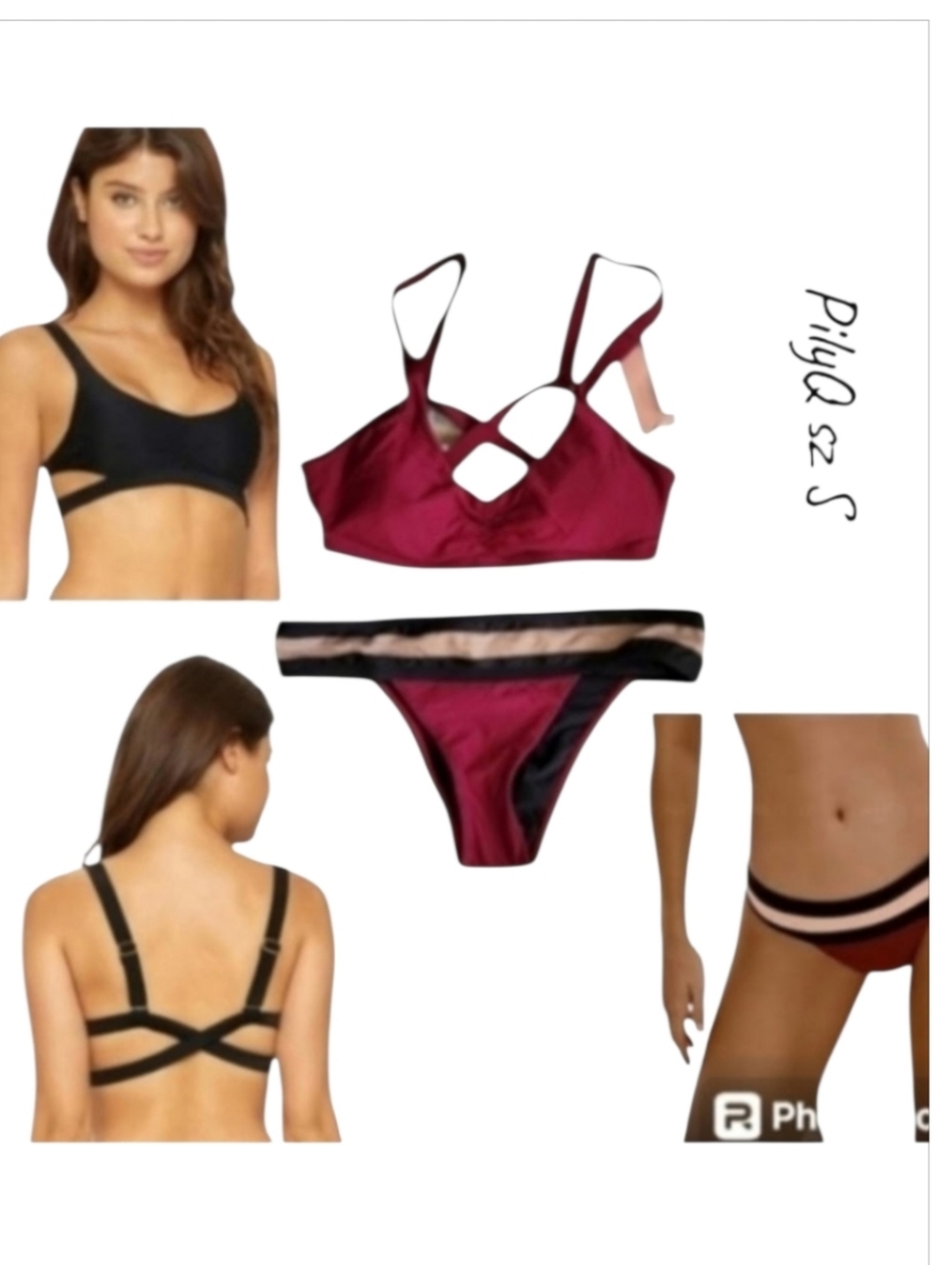 PilyQ Women's Color Block Halter Bikini Set - Burgundy/Black